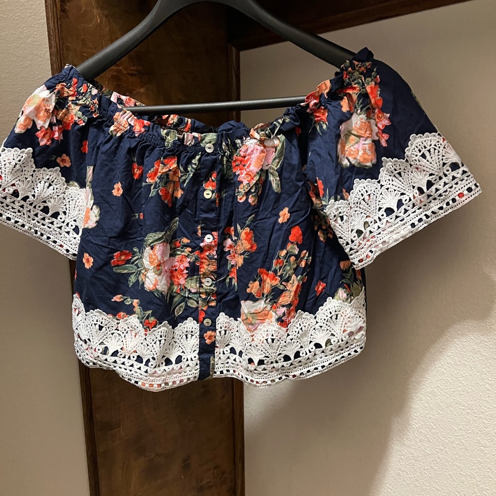 Love J Orange and Pink Embellished Crop Blouse